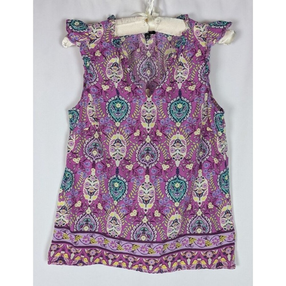 Talbots Blouse XS Women's Purple Paisley Flutter Sleeves Vneck Bohemian Boho